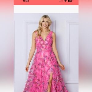 Elegant Pink Floral Prom Dress